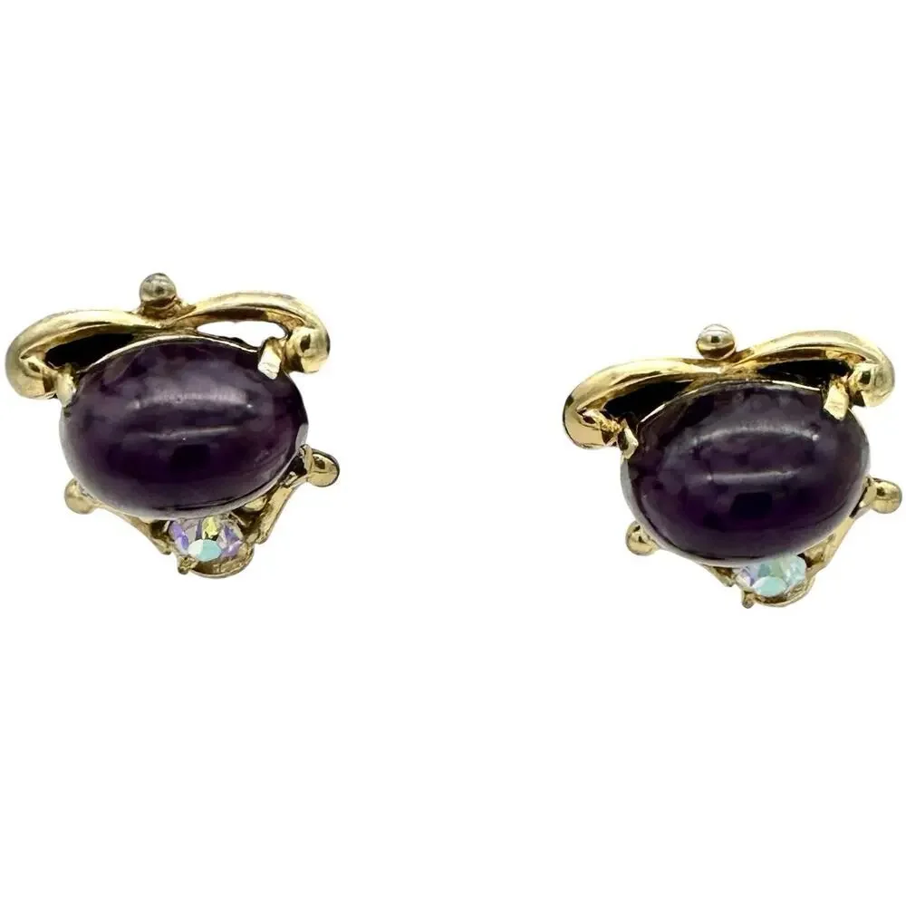 Schiaparelli Vintage Purple Cobachon Rare Bracelet and Earrings Set As Is - Picture 15 of 16